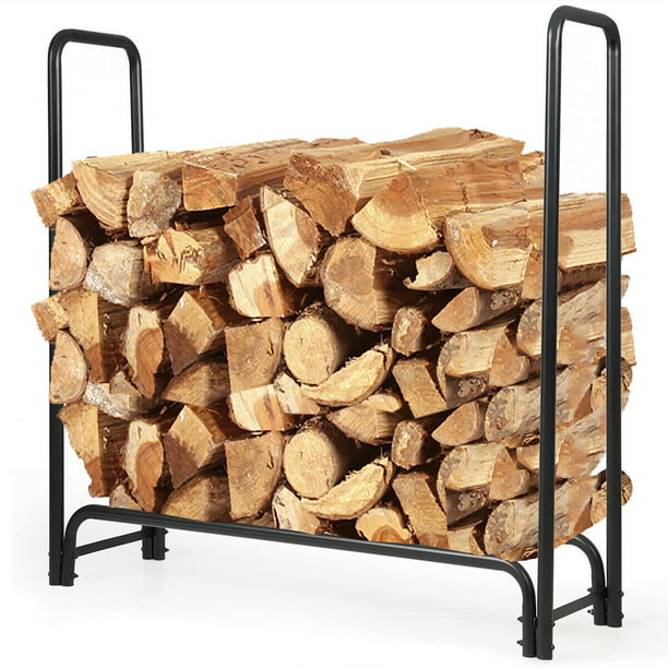 Gymax 8 Feet Outdoor Steel Firewood Log Rack Wood Storage Holder For Fireplace
